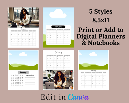 2025 Dated Editable Calendar Templates