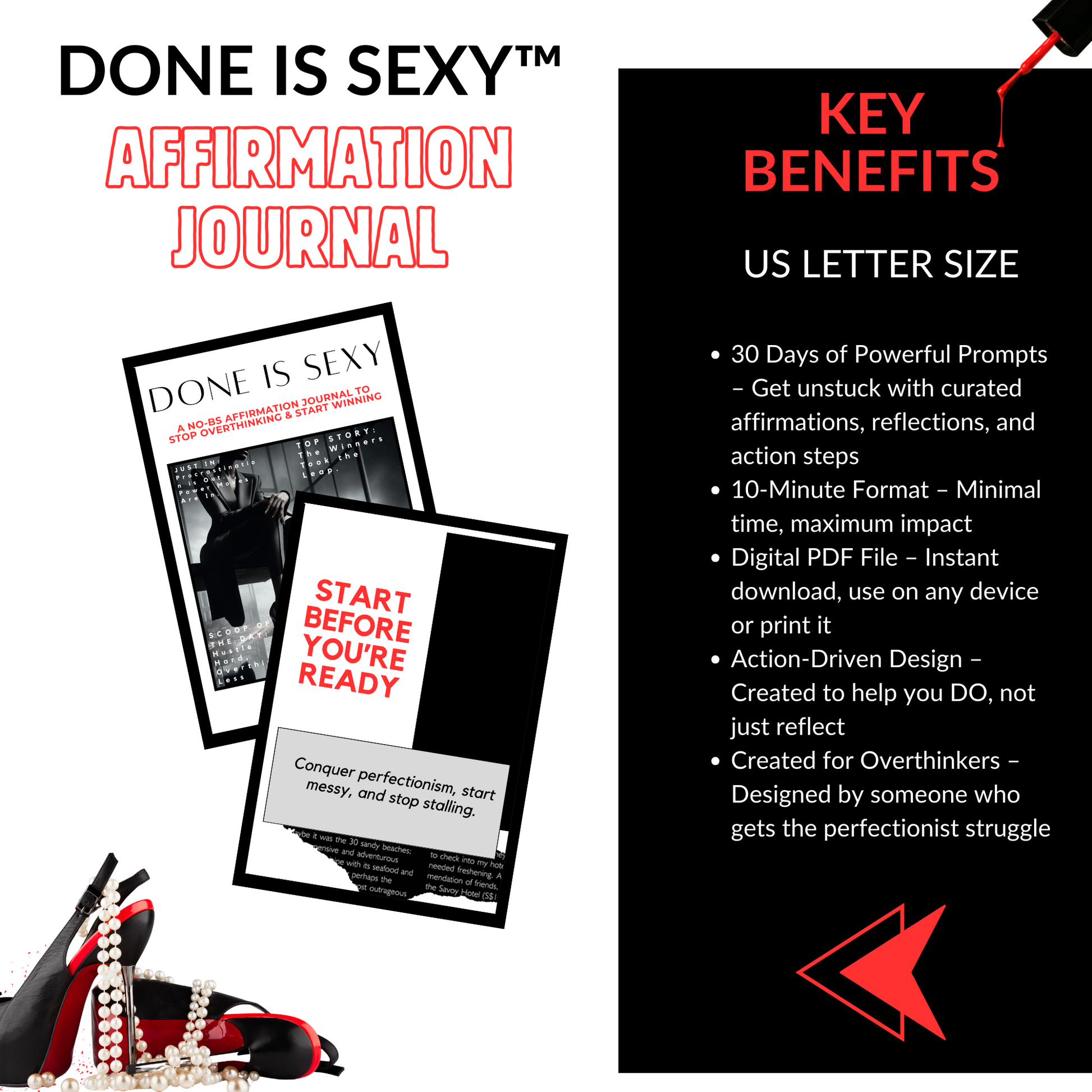 Done Is Sexy Journal PDF – 30-Day Affirmation and Action Journal for Overthinkers, Creatives, and Coaches – Printable Mindset Tool