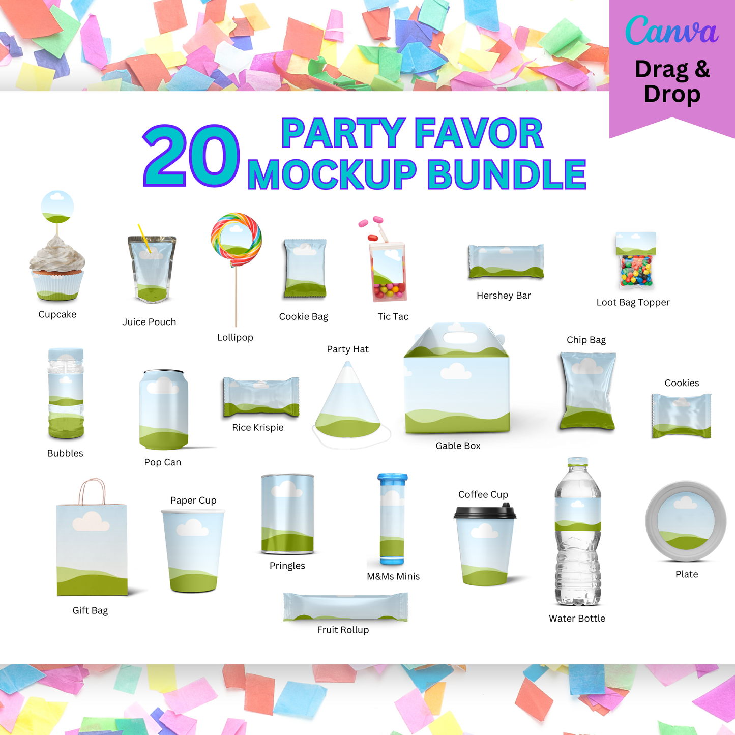 editable party favor mockup bundle